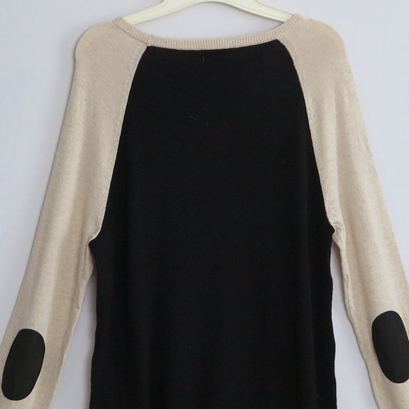 NWT J.CREW Beige & Black Supersoft Wool Blend Elbow-Patch Sweater Size M - Picture 4 of 5